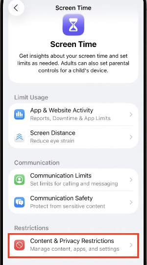 check screen time restriction find my