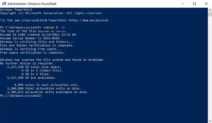 run chkdsk on RAW SD card