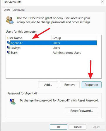 choose account and click properties
