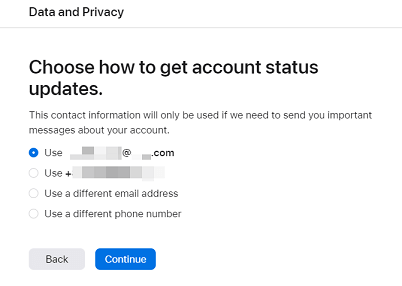 how to receive account status updates after deleting current Apple ID account