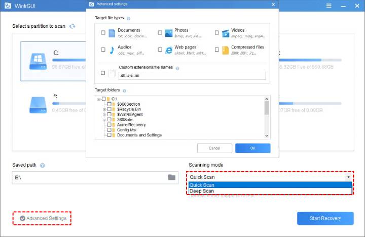 choose-scan-methods with WinfrGUI