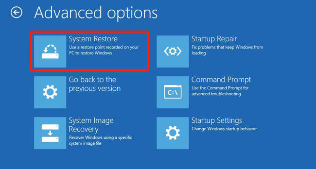 choose system restore