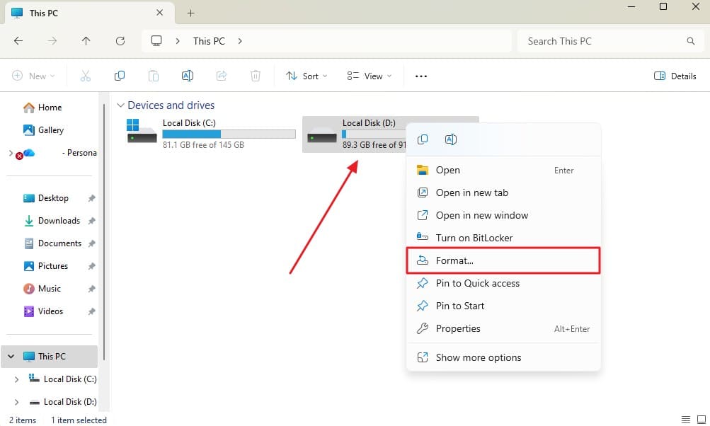 choose format on drive