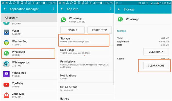 Clear Whatsapp to Fix WhatsApp Not Working on Wi-Fi