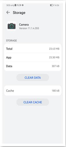 clear cache and data of huawei camera