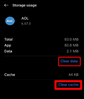 clear cache of the aol app