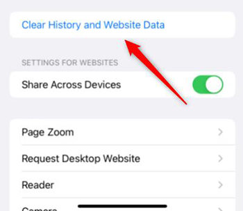 clear history and website data