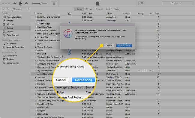  cancella libreria iTunes mac 