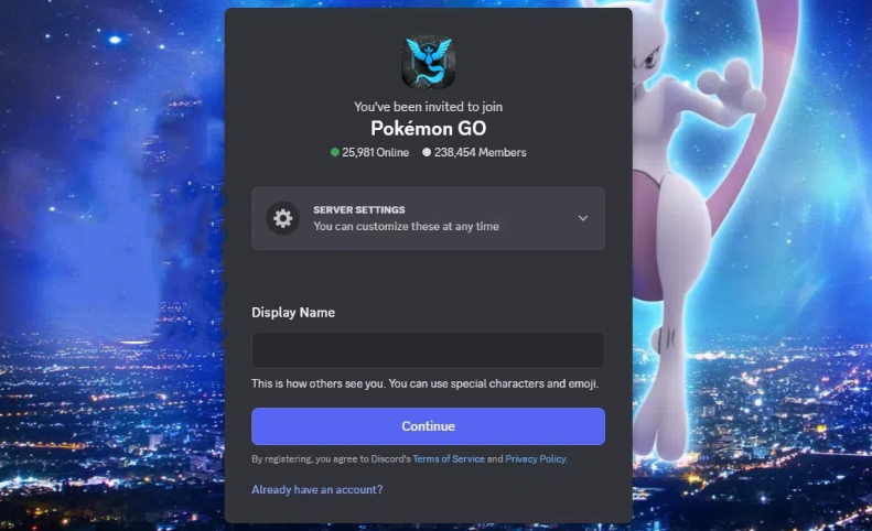 click continue from pokemon go discord