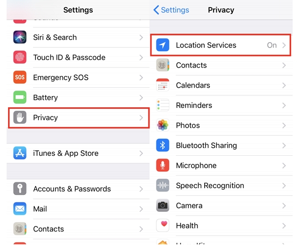 Toggle the Location Services Off and On