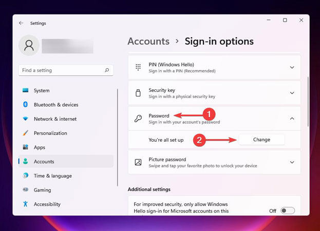 click change password