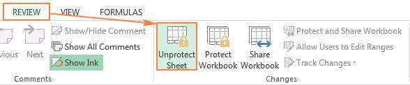 review to unprotect sheet