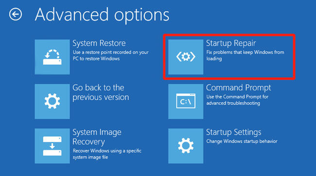 click startup repair