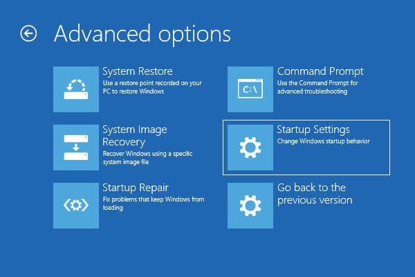 click startup settings