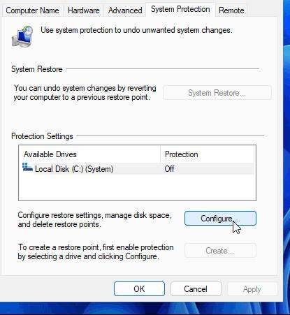 configure restore settings