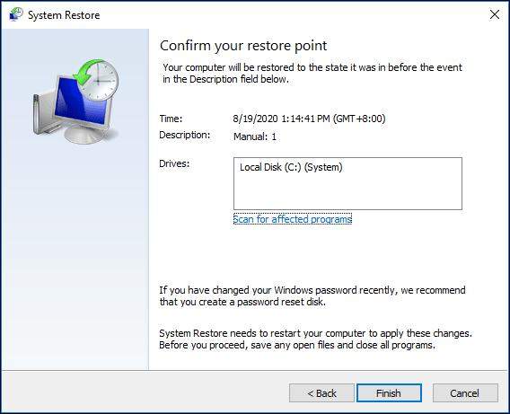 confirm restore point