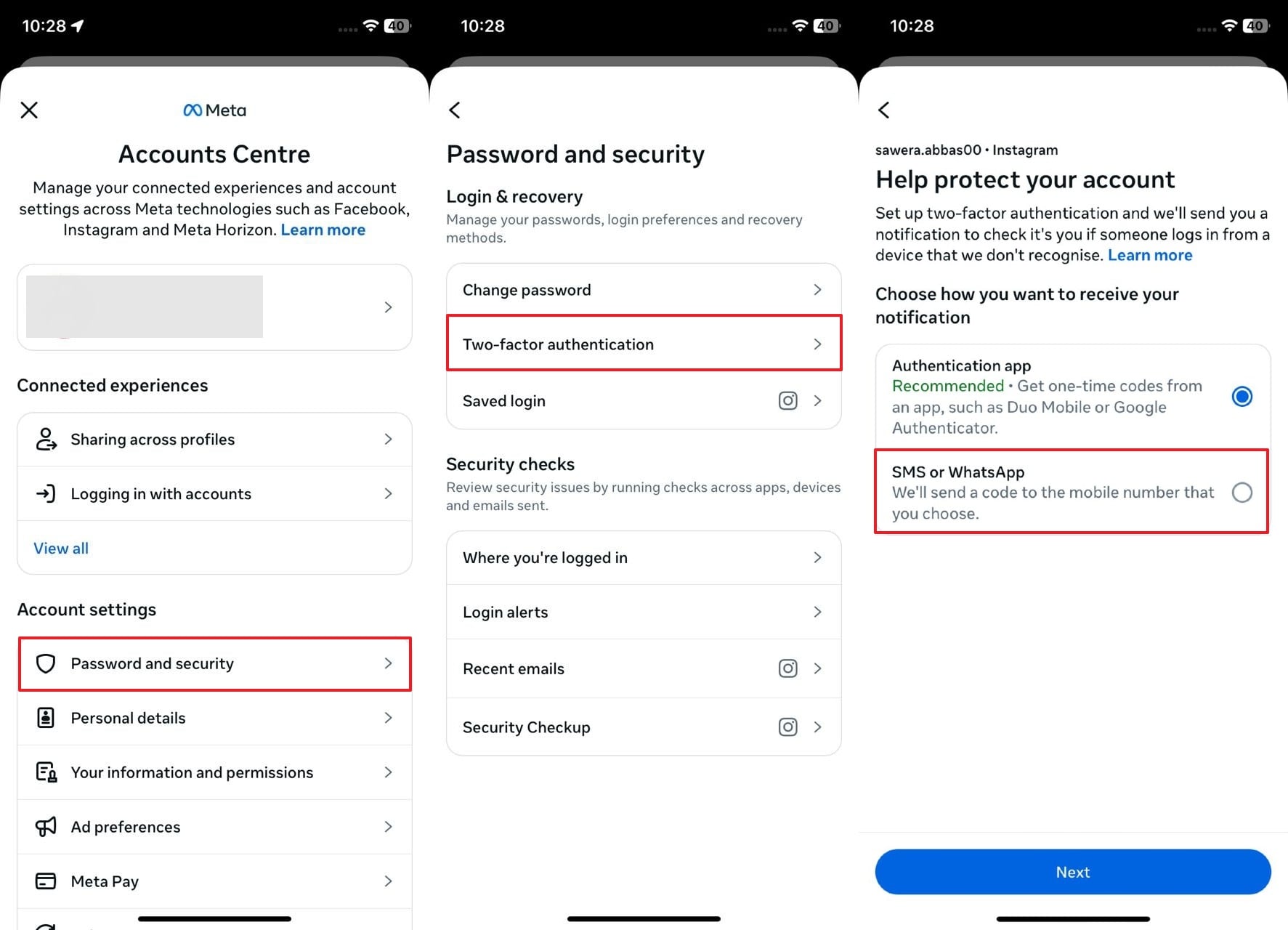 select sms or whatsapp option