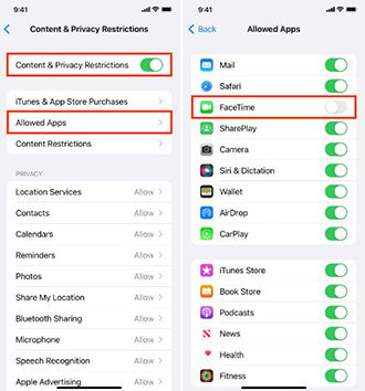 privacy restrictions of facetime