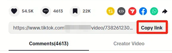 copy link from tiktok