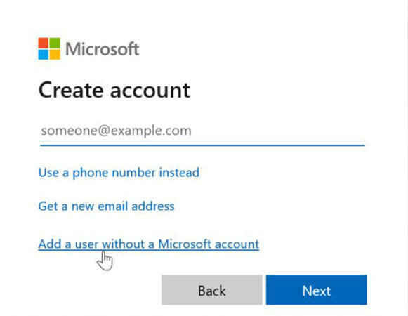create account as local account