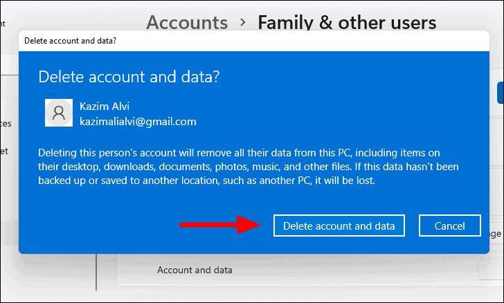 delete account and data