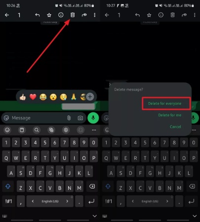 tap on delete for everyone