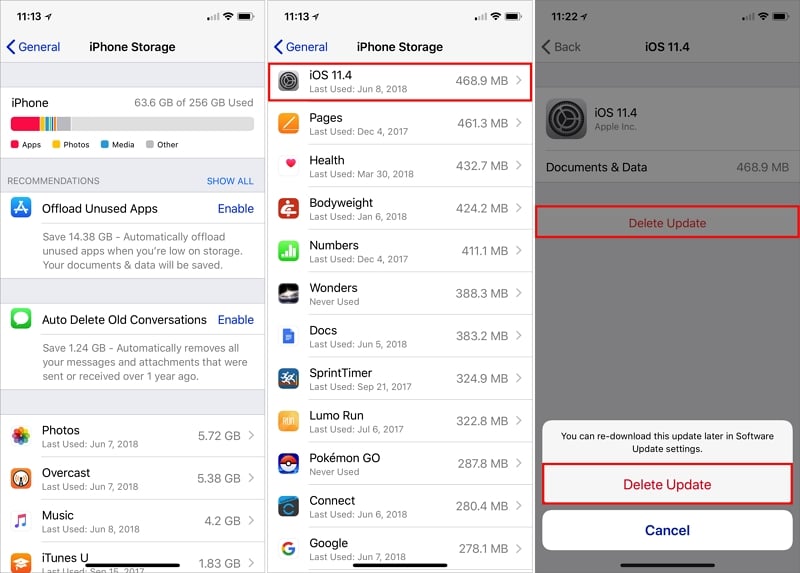delete ios update