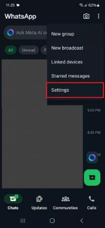 open whatsapp android settings