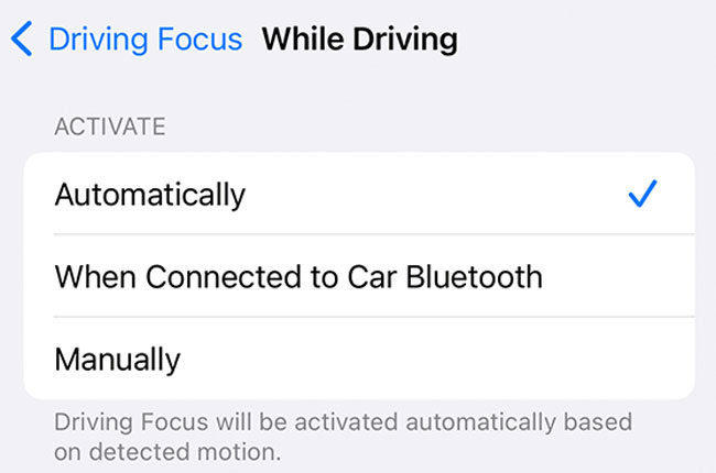 disable driving focus ios17