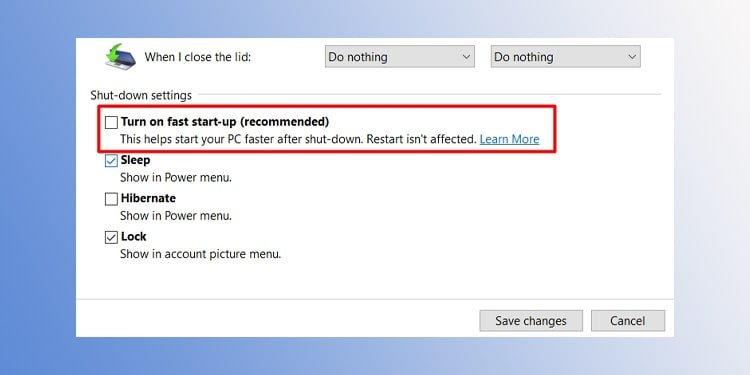 disable fast startup