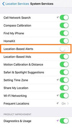 Disable location alerts to block iPhone being track