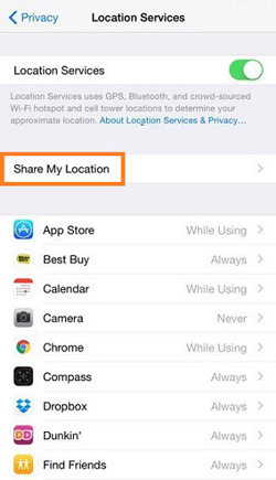 Disable location sharing to block iPhone being track