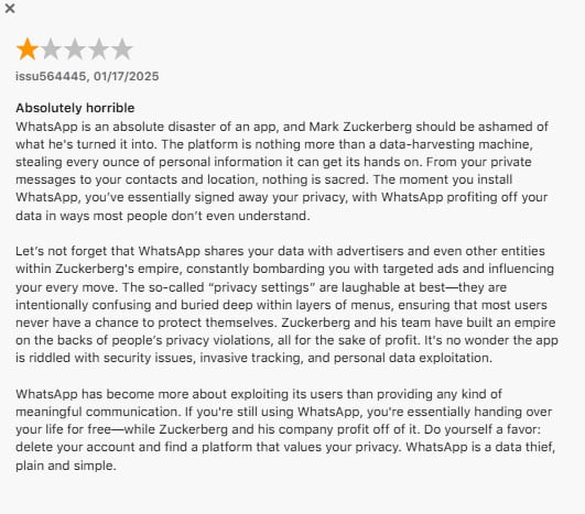 bad review of whatsapp 