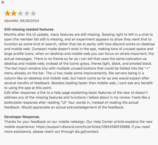 negative remarks about discord