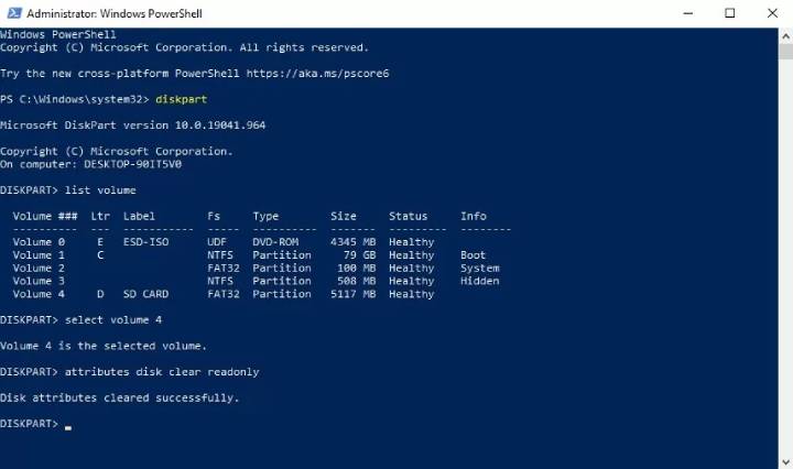 diskpart clear readonly attribute