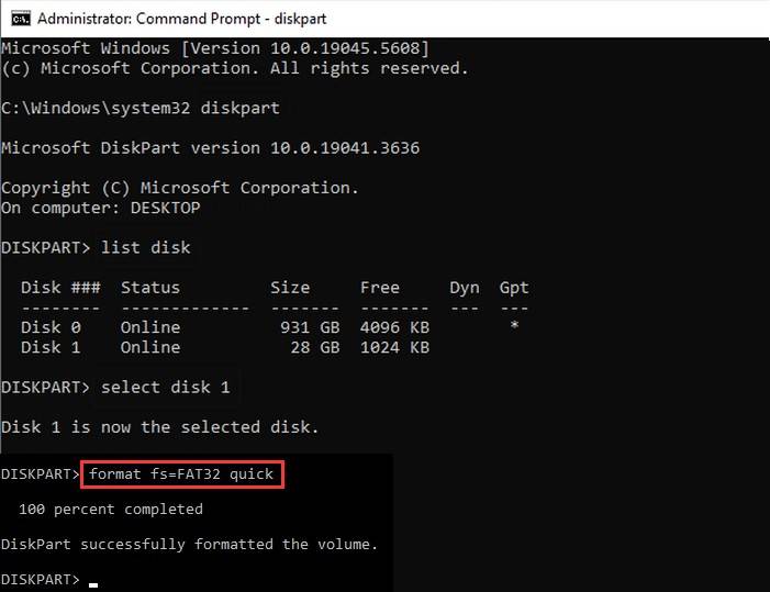 format USB with diskpart