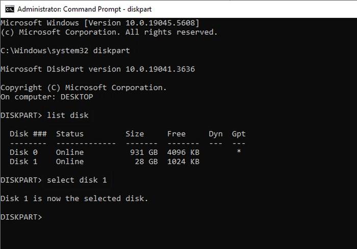 select disk in diskpart