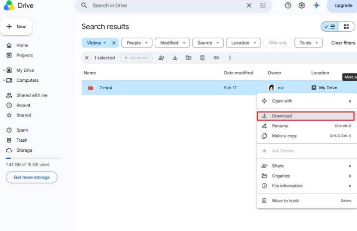 download video from cloud backup