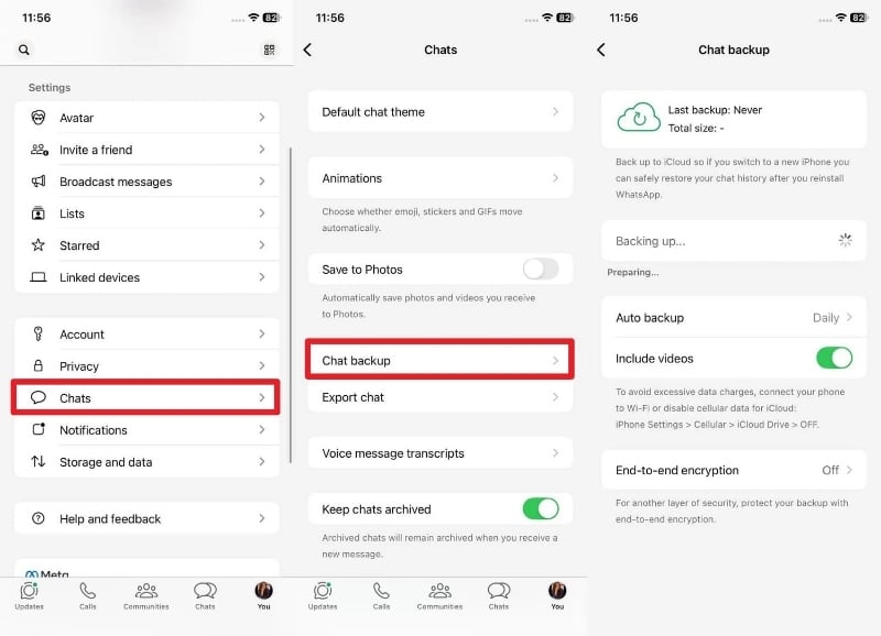 access the chat backup