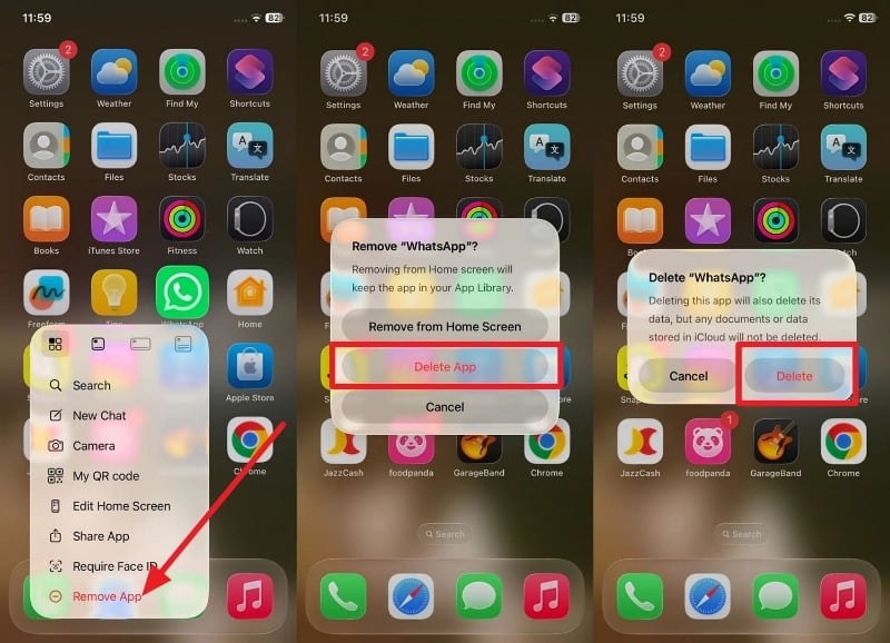 select the delete app option