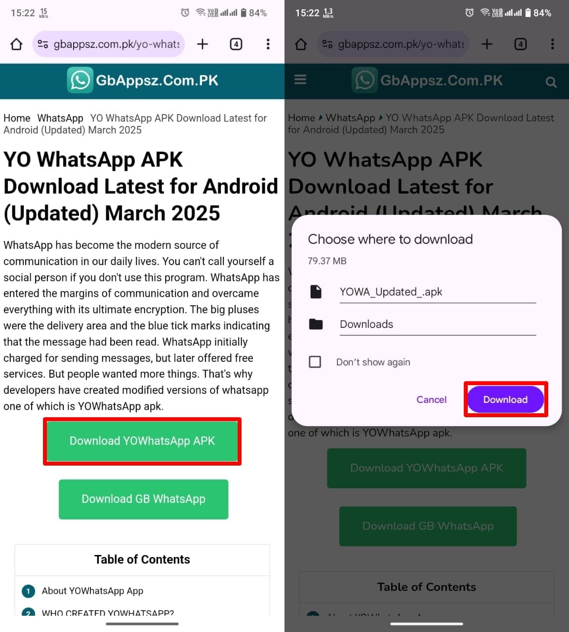 press the download button