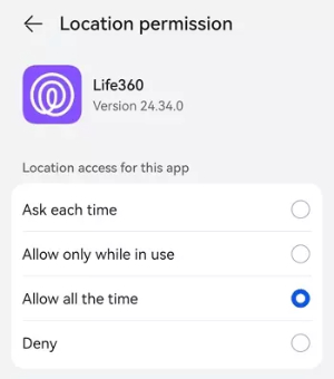 enable life360 location permission android