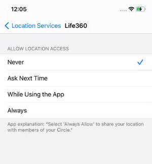 enable location permission life360 iphone