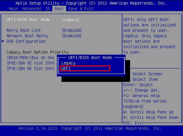 enable UEFI mode in BIOS