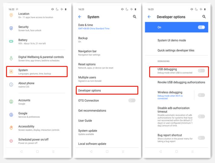 enable usb debugging on realme