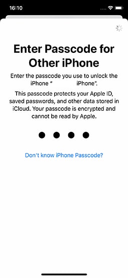 enter passcode for other iphone