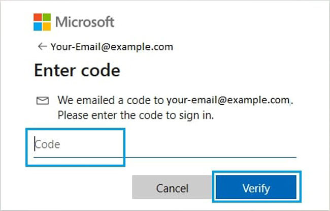 Enter security code. Microsoft account.