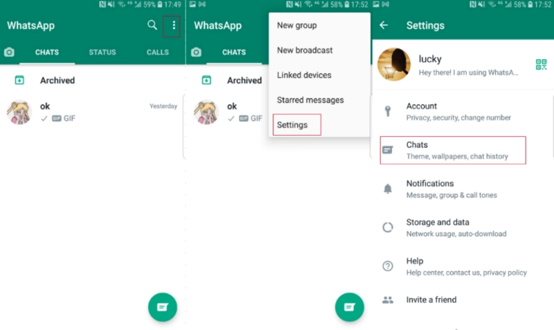 enter whatsapp chats setting