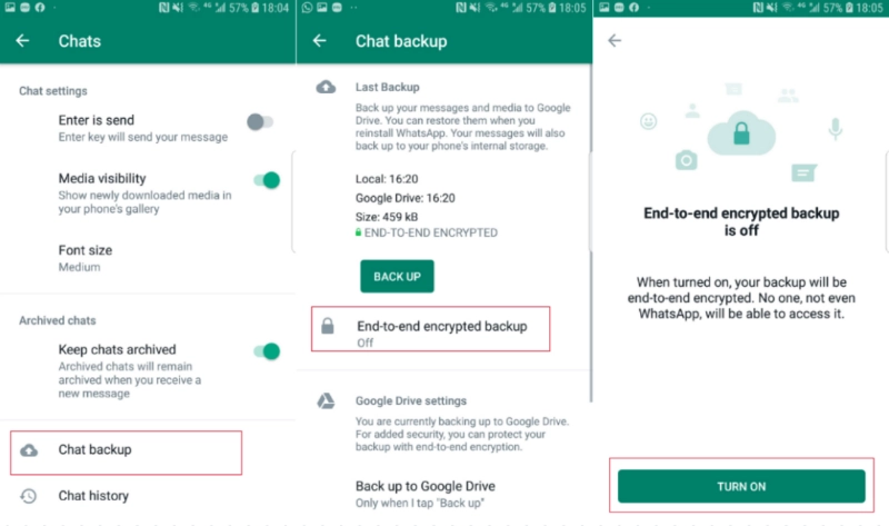 enter whatsapp end-to-end encrypted backup setting