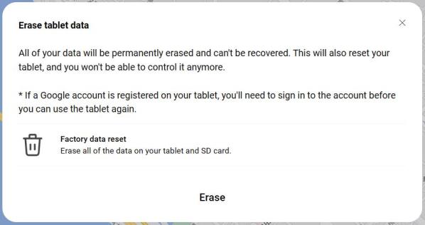 erase tablet data notification